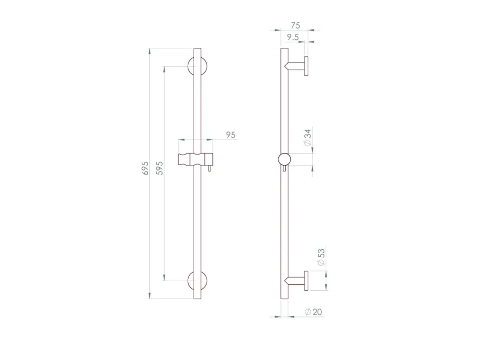 Saneux Cos Round Shower Slider Rail - Satin Black detail view - Image 2