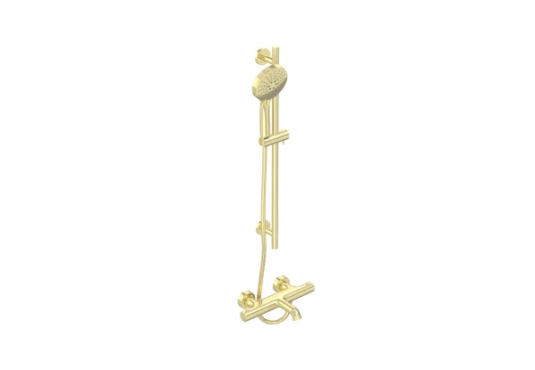 Saneux Cos Exposed Bath Shower Mixer Kit - W/ Slider Rail & 3 Function Handset - Brushed Brass