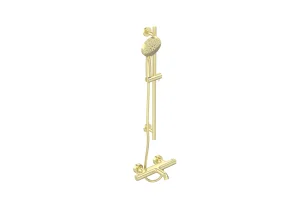 Saneux Cos Exposed Bath Shower Mixer Kit - W/ Slider Rail & 3 Function Handset - Brushed Brass