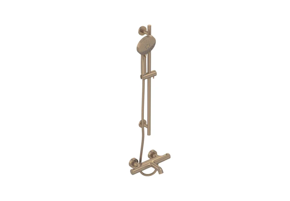 Saneux Cos Exposed Bath Shower Mixer Kit - W/ Slider Rail & 3 Function Handset - Brushed Bronze detail view - Image 1