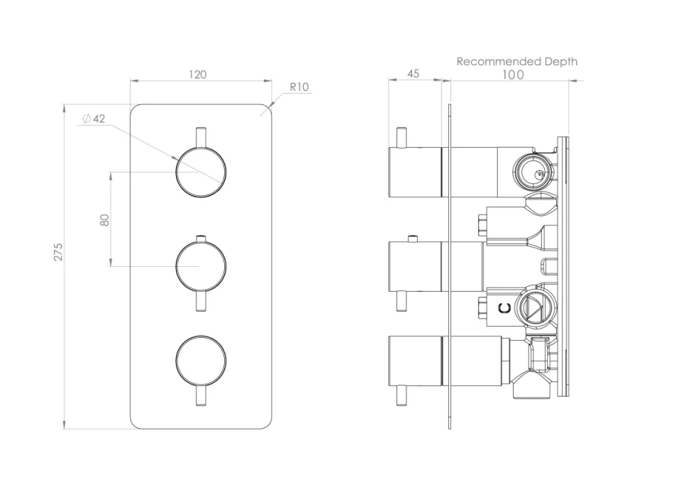 Saneux Cos 3 Way Thermostatic Shower Valve Kit - W/ Classic Handle - Portrait - Brushed Nickel (pvd) detail view - Image 4