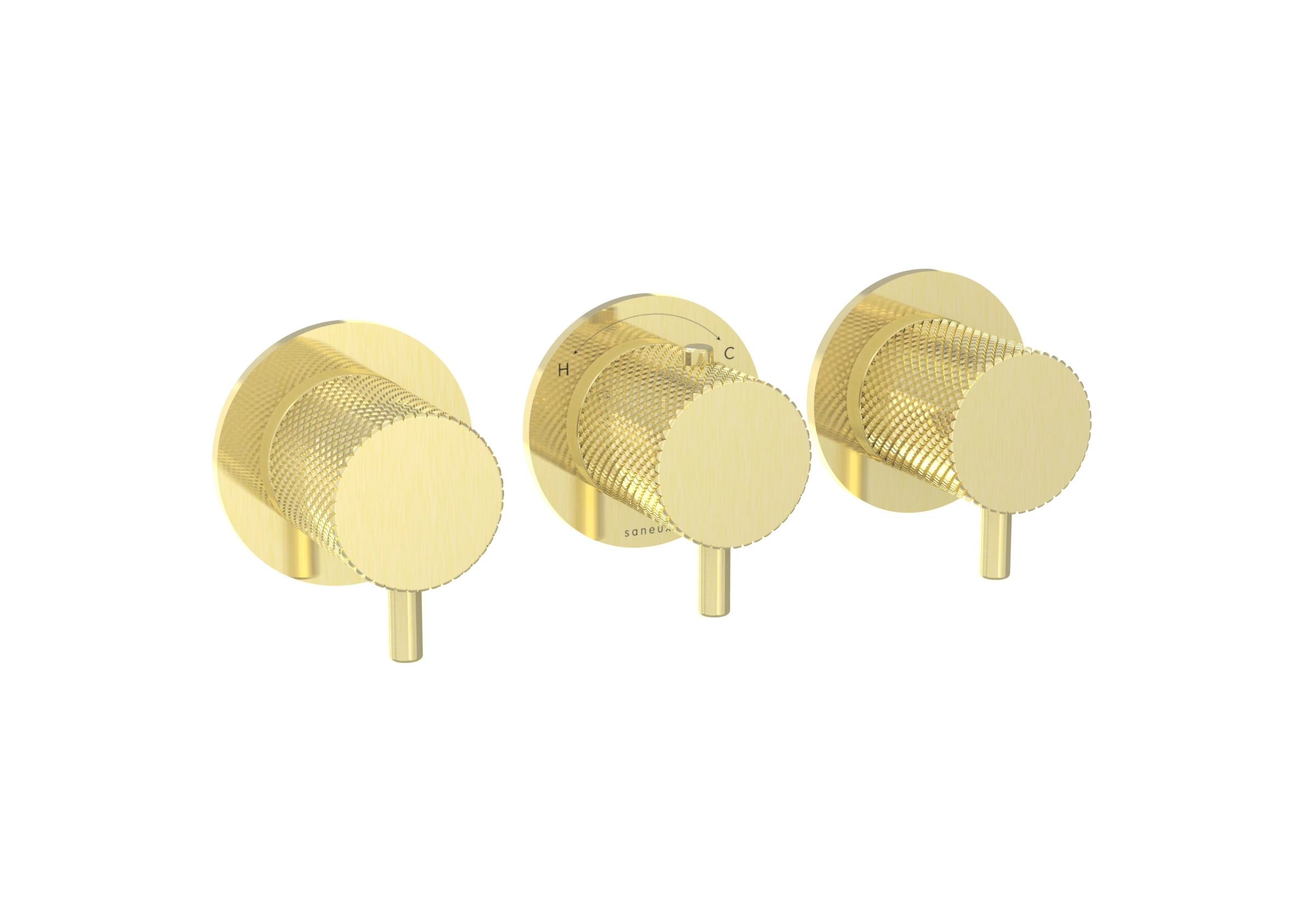 Saneux Cos 3 Way Thermostatic Shower Ring Valve Kit - W/ Knurled Handle - Portrait & Landscape - Brushed Brass