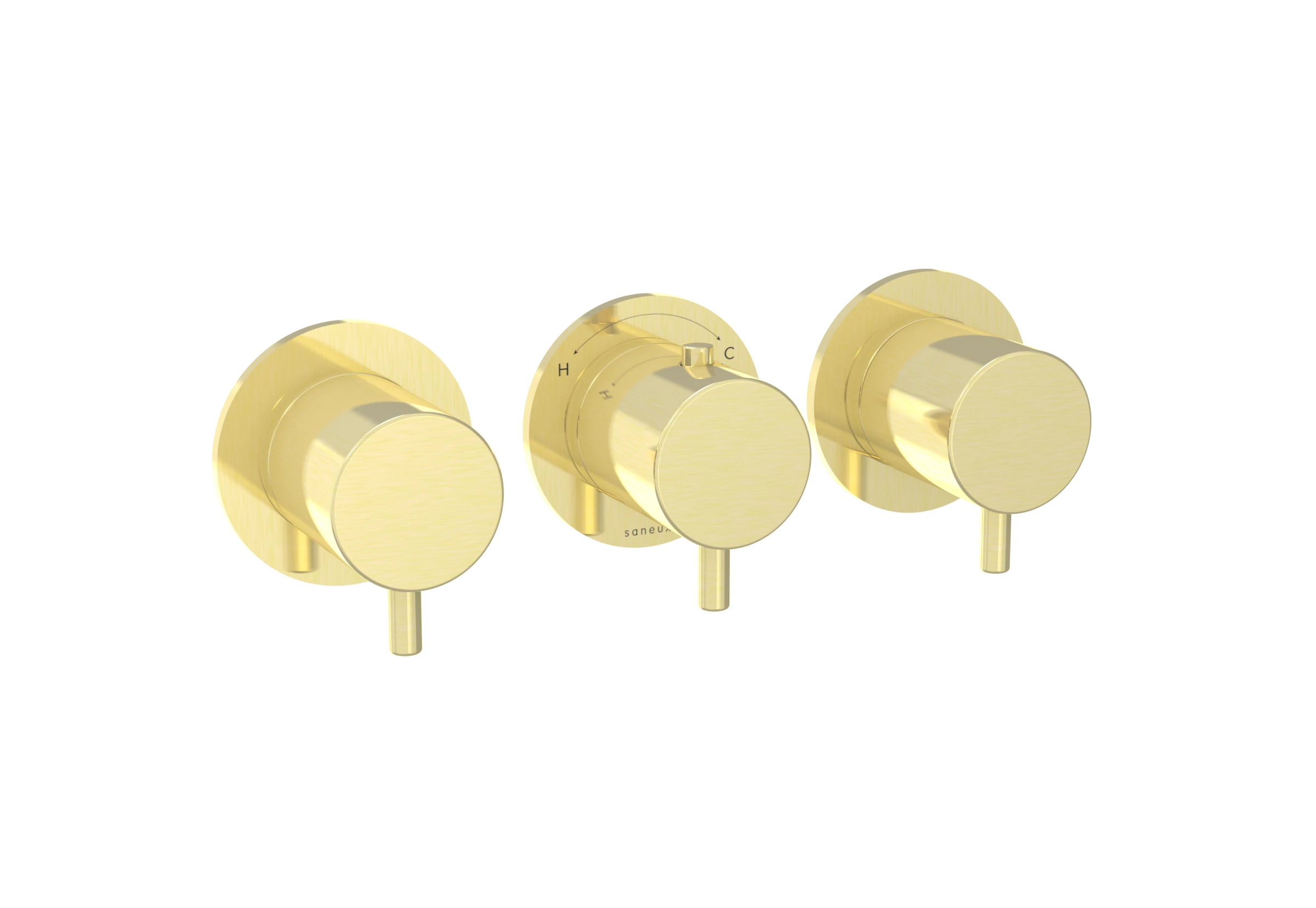 Saneux Cos 3 Way Thermostatic Shower Ring Valve Kit - W/ Classic Handle - Portrait & Landscape - Brushed Brass
