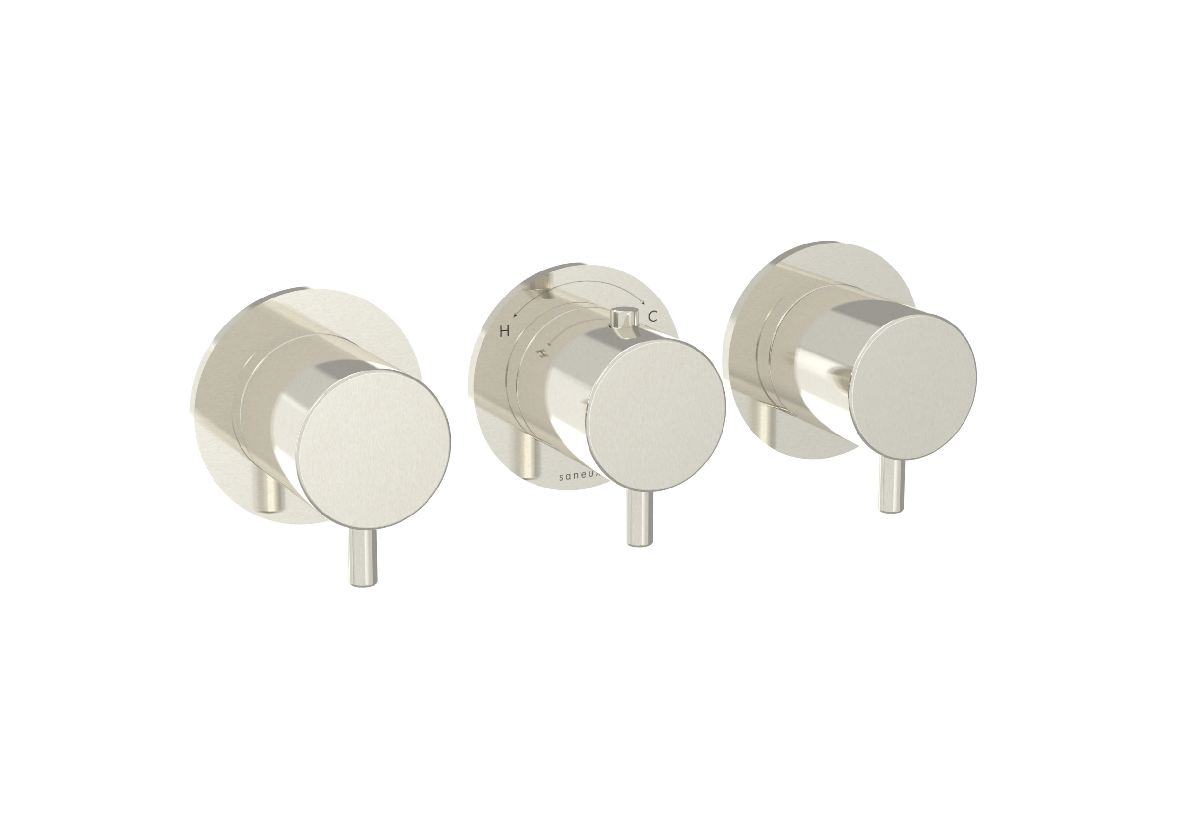 Saneux Cos 3 Way Thermostatic Shower Ring Valve Kit - W/ Classic Handle - Portrait & Landscape - Brushed Nickel