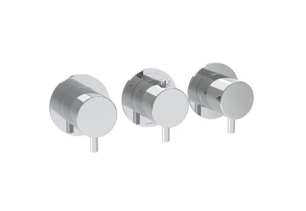 Saneux Cos 3 Way Thermostatic Shower Ring Valve Kit - W/ Classic Handle - Portrait & Landscape - Chrome
