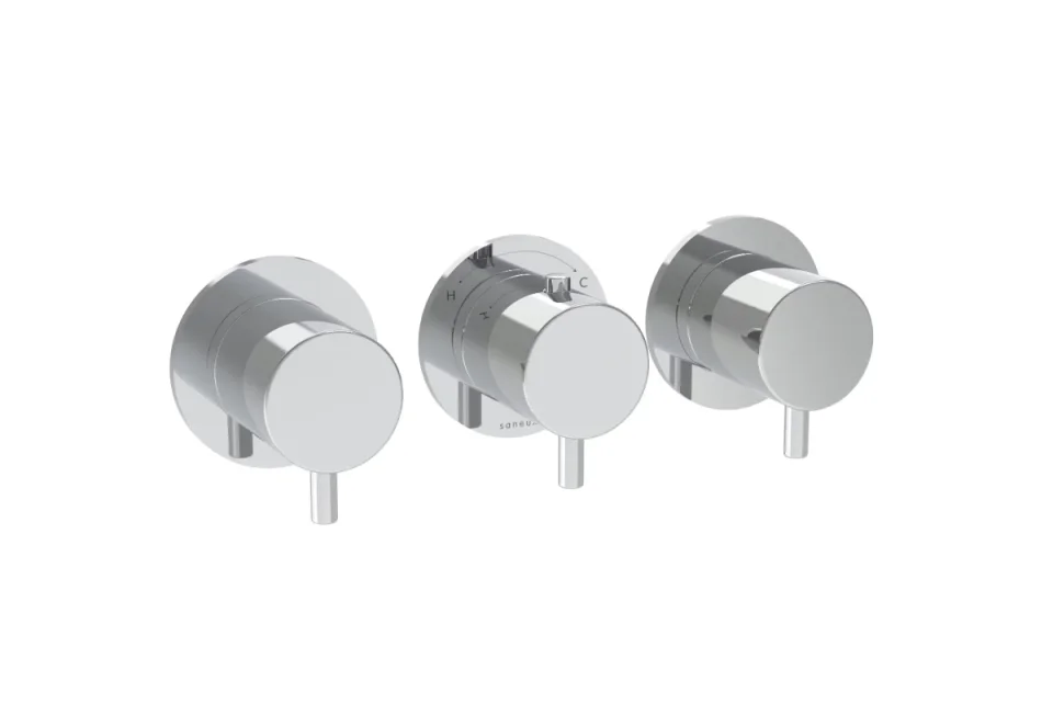 Saneux Cos 3 Way Thermostatic Shower Ring Valve Kit - W/ Classic Handle - Portrait & Landscape - Chrome - Image 1