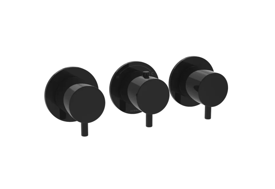 Saneux Cos 3 Way Thermostatic Shower Ring Valve Kit - W/ Classic Handle - Portrait & Landscape - Satin Black - Image 1