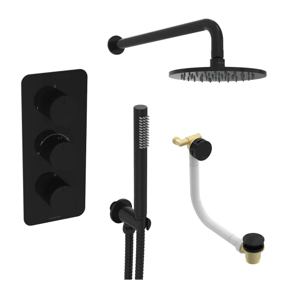 Saneux Cos 3 Way Shower Kit - W/ Slim Handset & Bath Filler & Shower Head - Satin Black