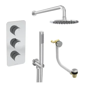 Saneux Cos 3 Way Shower Kit - W/ Slim Handset & Bath Filler & Shower Head - Fluted - Chrome