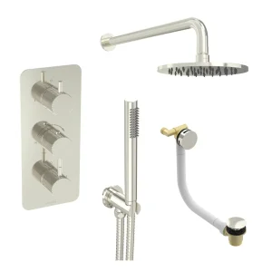 Saneux Cos 3 Way Shower Kit - W/ Slim Handset & Bath Filler & Shower Head - Knurled - Brushed Nickel
