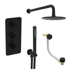 Saneux Cos 3 Way Shower Kit - W/ Slim Handset & Bath Filler & Shower Head - Knurled - Satin Black