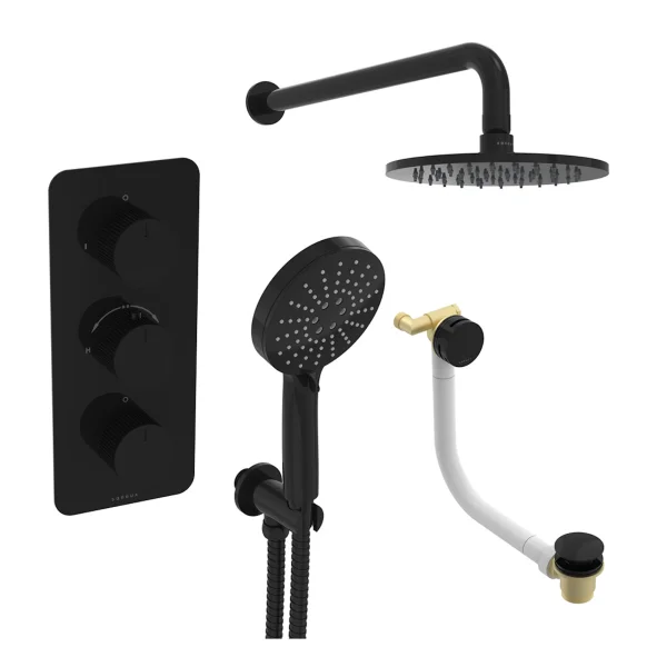 Saneux Cos 3 Way Shower Kit - W/ 3 Function Handset & Bath Filler & Shower Head - Satin Black