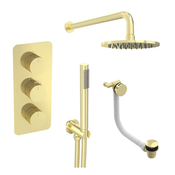 Saneux Cos 3 Way Shower Kit - W/ Slim Handset & Bath Filler & Shower Head - Brushed Brass