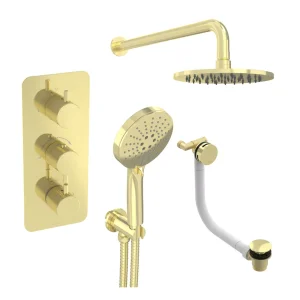 Saneux Cos 3 Way Shower Kit - W/ 3 Function Handset & Bath Filler & Shower Head - Brushed Brass