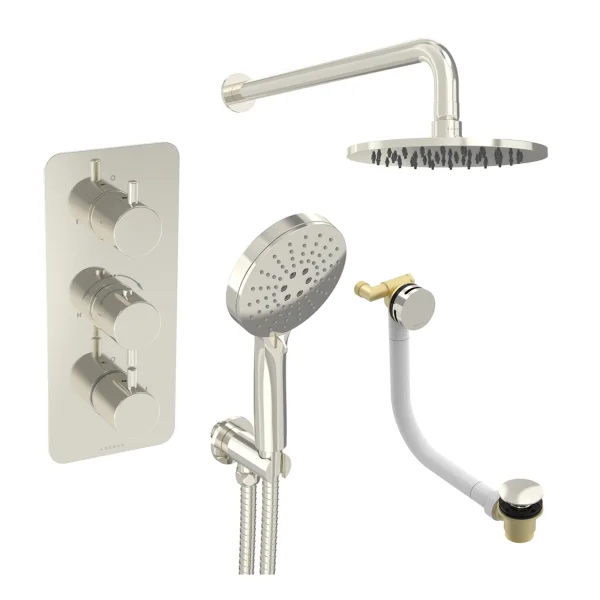 Saneux Cos 3 Way Shower Kit - W/ 3 Function Handset & Bath Filler & Shower Head - Brushed Nickel