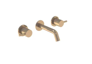 Saneux Cos 3 Tap Hole Wall Mounted Basin Mixer Kit - W/ Short Spout (130mm) W/ Classic Handle - Brushed Bronze (pvd)