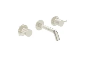 Saneux Cos 3 Tap Hole Wall Mounted Basin Mixer Kit - W/ Short Spout (130mm) W/ Classic Handle - Brushed Nickel (pvd)