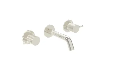 Saneux Cos 3 Tap Hole Wall Mounted Basin Mixer Kit - W/ Short Spout (130mm) W/ Classic Handle - Brushed Nickel (pvd)