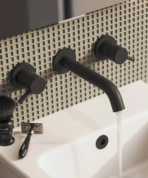 Saneux Cos 3 Piece Wall Mounted Basin Mixer - Matte Black