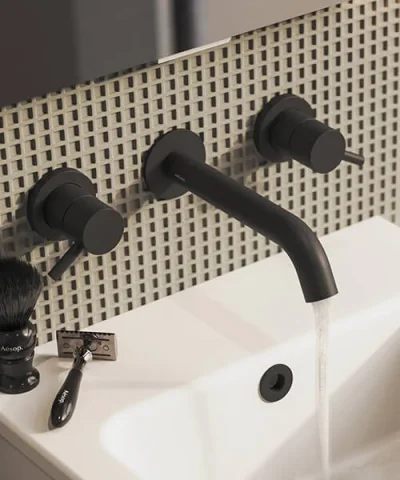 Saneux Cos 3 Piece Wall Mounted Basin Mixer - Matte Black detail view - Image 1