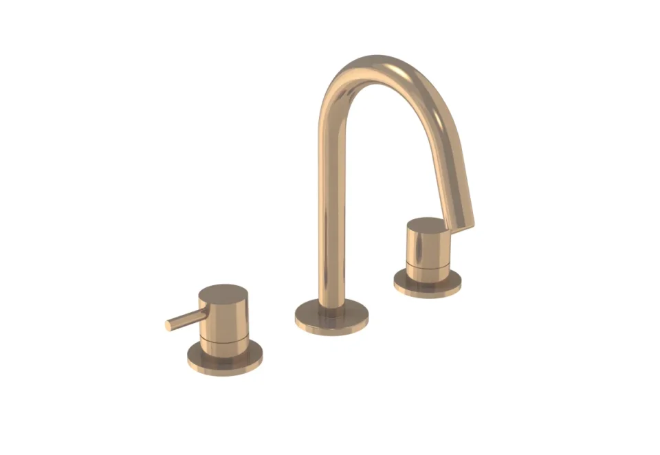 Saneux Cos 3 Tap Hole Deck Mounted Basin Mixer Kit - W/ Classic Handle - Brushed Bronze (pvd) detail view - Image 1