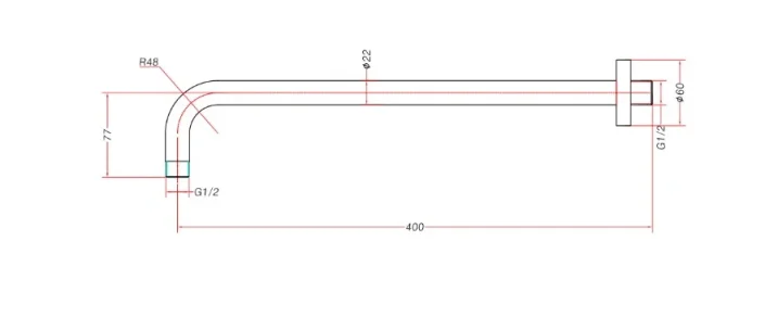 Ava Wall Mounted Round 400mm Shower Arm - Polished Stainless Steel technical drawing - Image 3