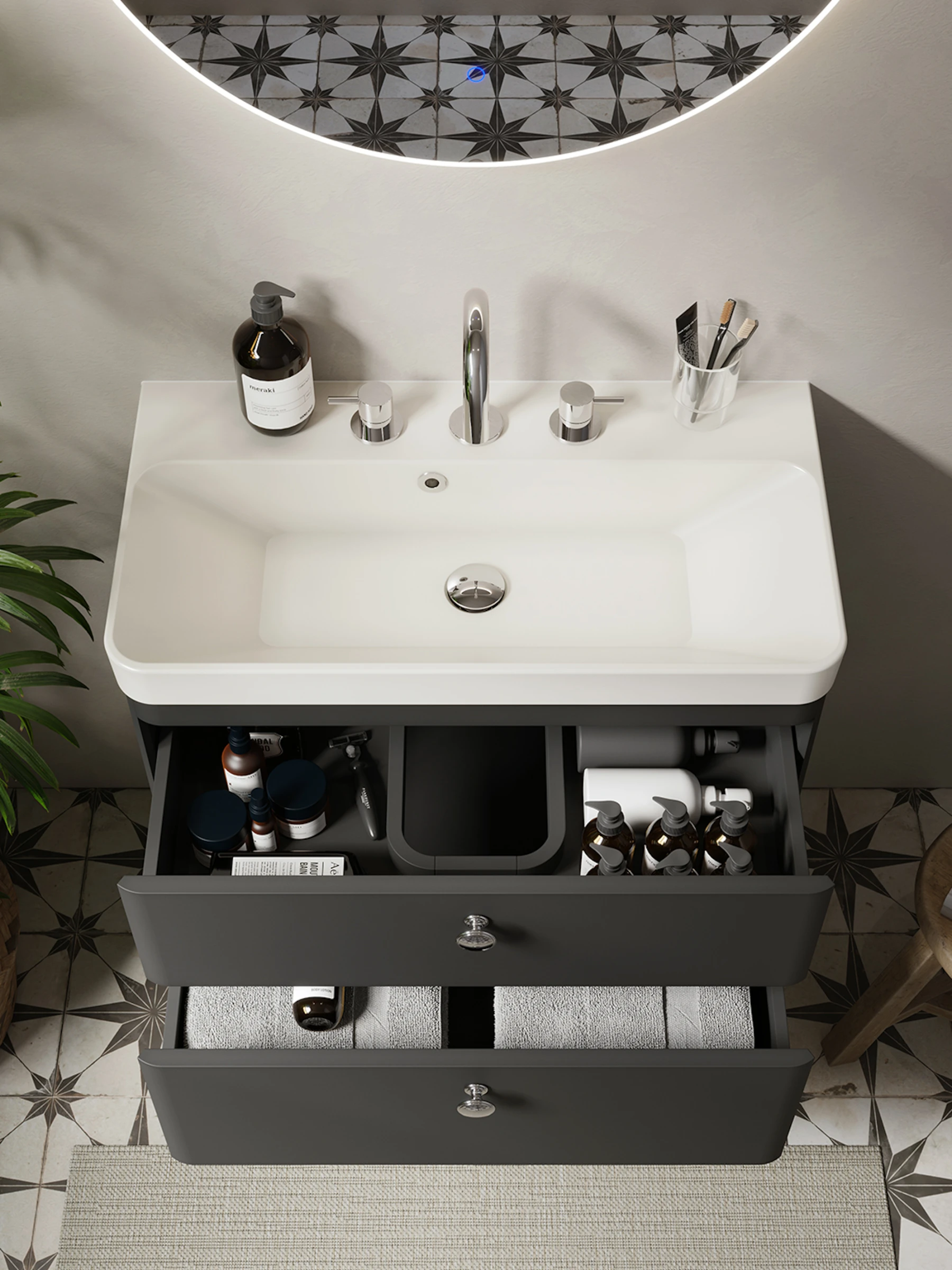 Saneux Cos 3 Piece Deck Mounted Basin Mixer - Chrome