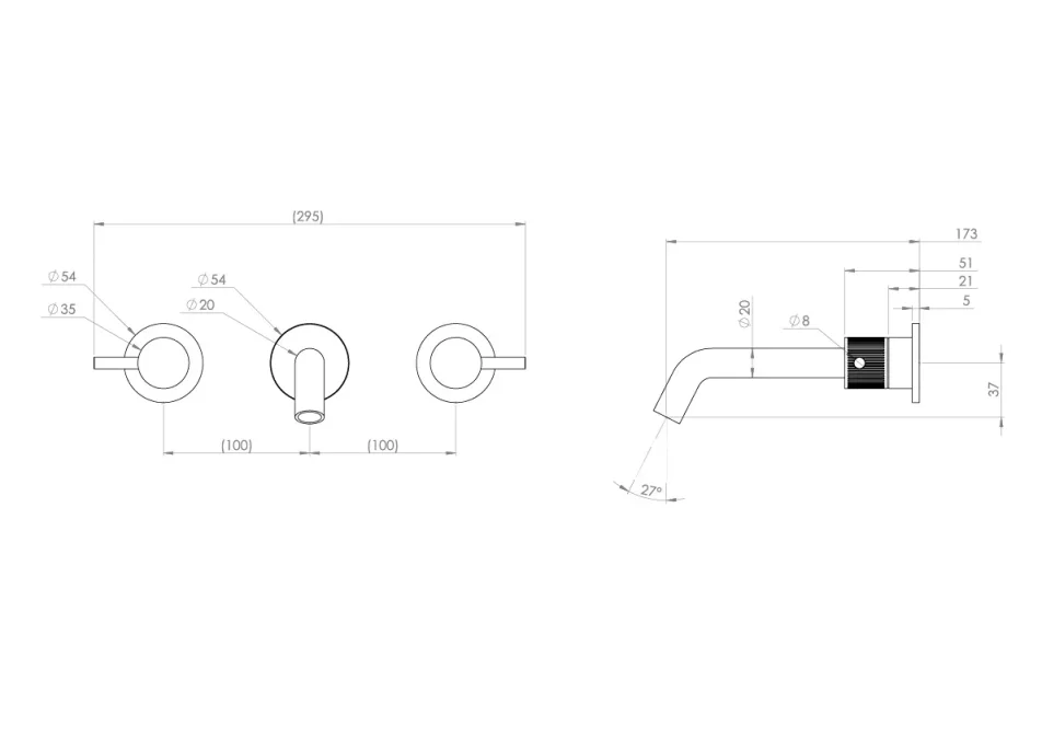 Saneux Cos 3 Piece Wall Mounted Basin Mixer - Brushed Nickel detail view - Image 6