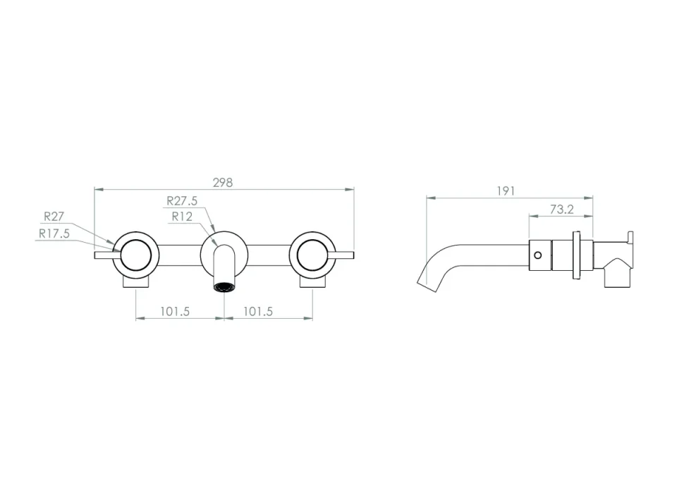 Saneux Cos 3 Piece Wall Mounted Basin Mixer - Chrome detail view - Image 3