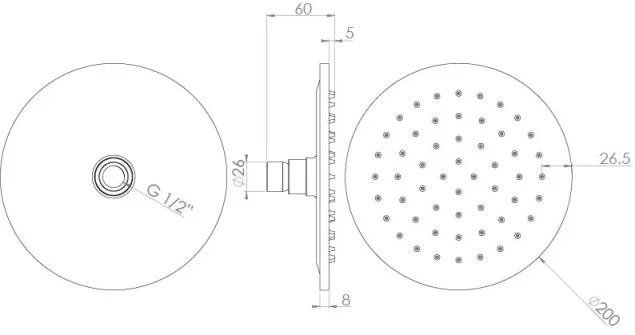 Saneux Cos 200x8mm Round Shower Head - Brushed Nickel detail view - Image 4