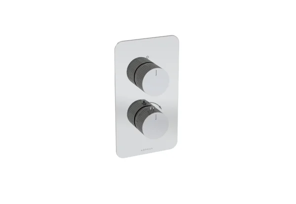 Saneux Cos 2 Way Thermostatic Shower Valve Kit - W/ Fluted Handle - Portrait - Chrome