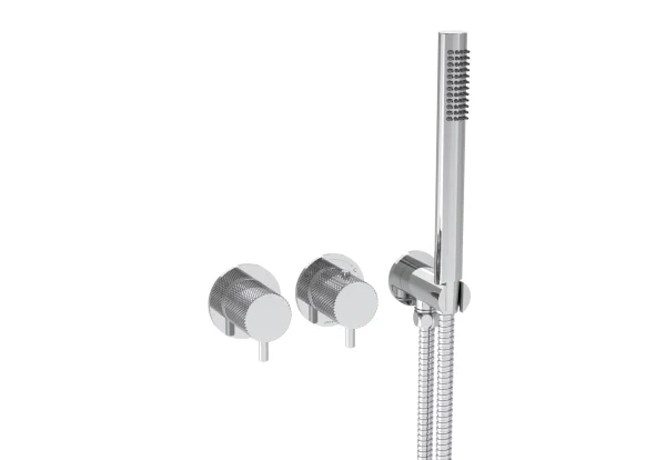 Saneux Cos 2 Way Thermostatic Shower Ring Valve Kit - W/ Knurled Handle & Handset - Portrait & Landscape - Chrome