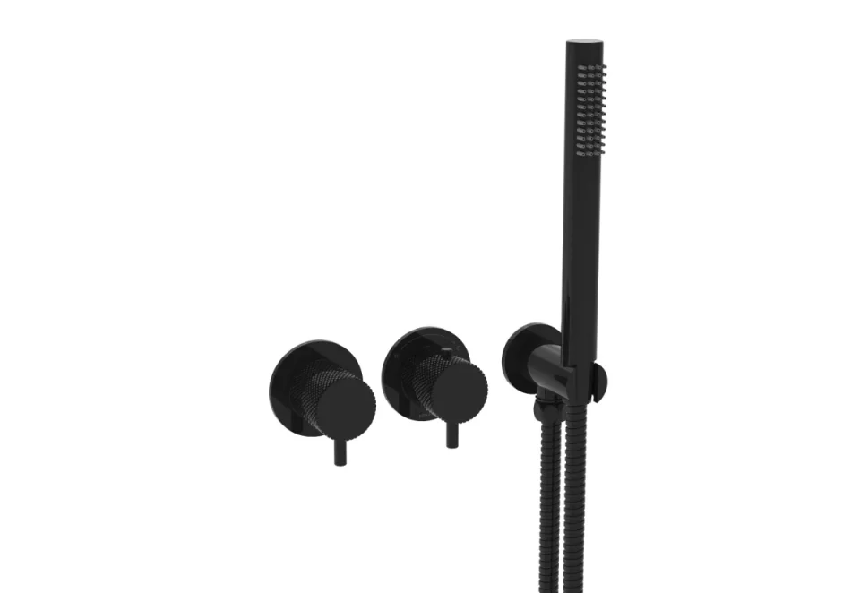 Saneux Cos 2 Way Thermostatic Shower Ring Valve Kit - W/ Knurled Handle & Handset - Portrait & Landscape - Satin Black - Image 1