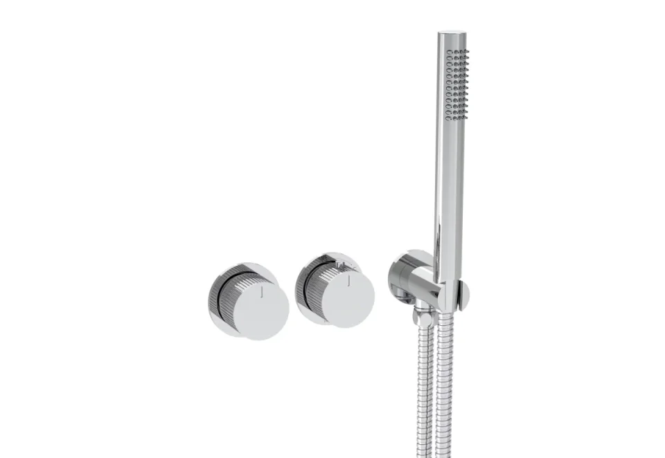 Saneux Cos 2 Way Thermostatic Shower Ring Valve Kit - W/ Fluted Handle & Handset - Portrait & Landscape - Chrome - Image 1