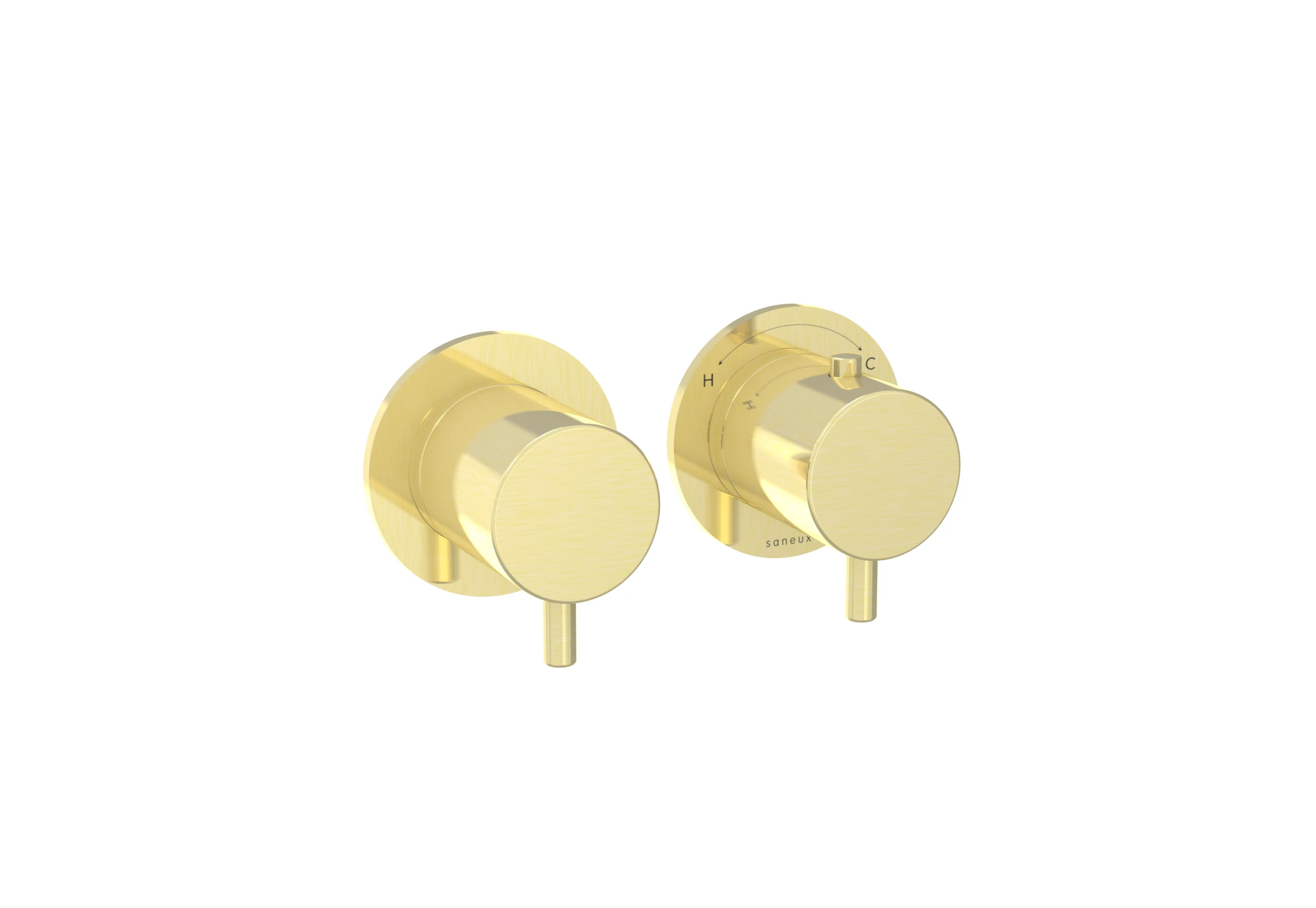 Saneux Cos 2 Way Thermostatic Shower Ring Valve Kit - W/ Classic Handle - Portrait & Landscape - Brushed Brass