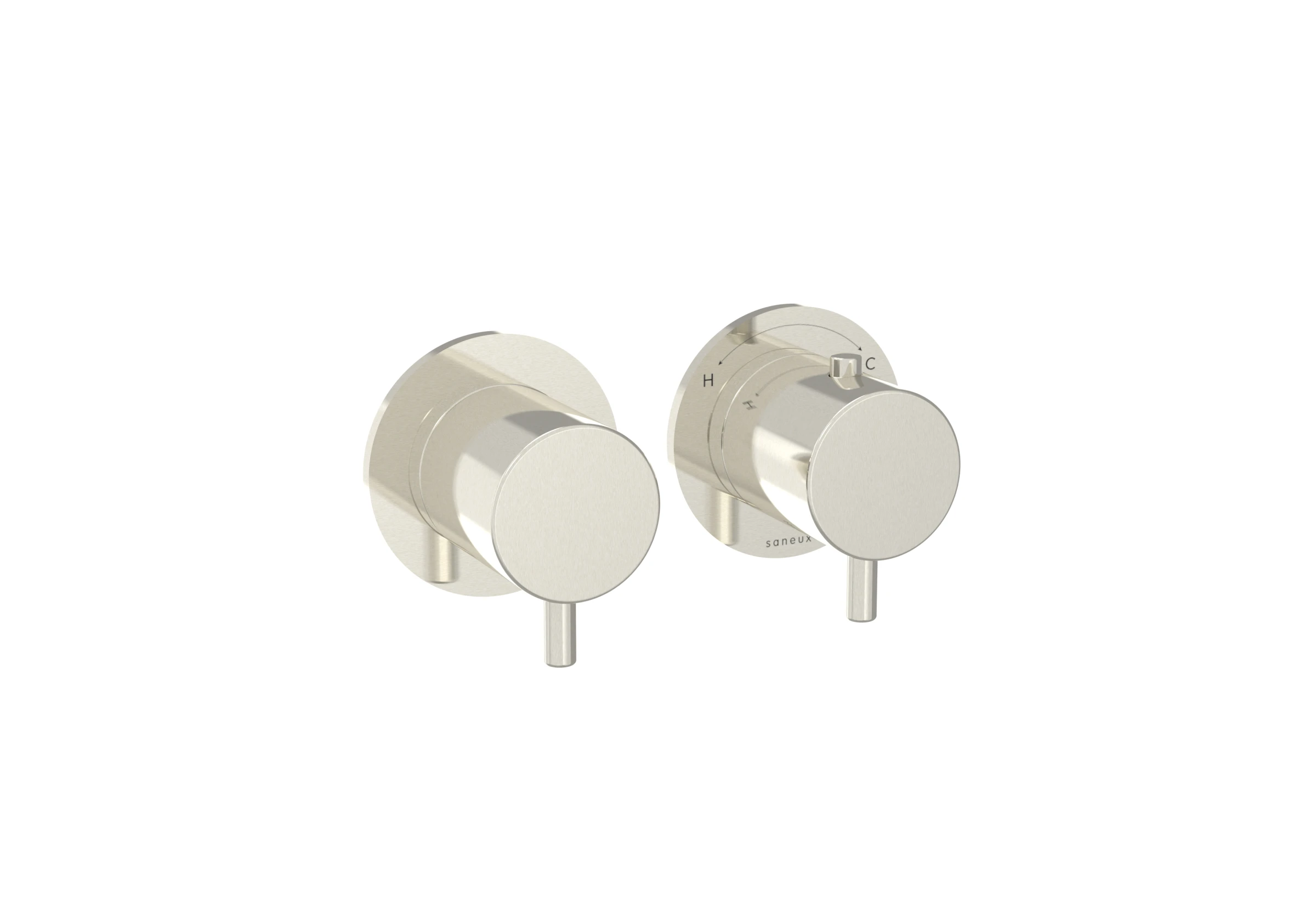 Saneux Cos 2 Way Thermostatic Shower Ring Valve Kit - W/ Classic Handle - Portrait & Landscape - Brushed Nickel