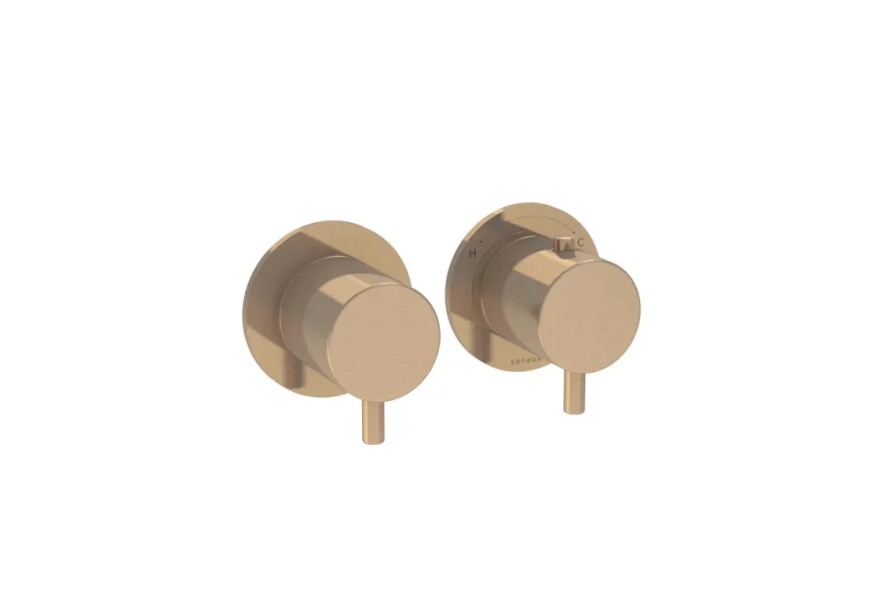 Saneux Cos 2 Way Thermostatic Shower Ring Valve Kit - W/ Classic Handle - Portrait & Landscape - Brushed Bronze - Image 1