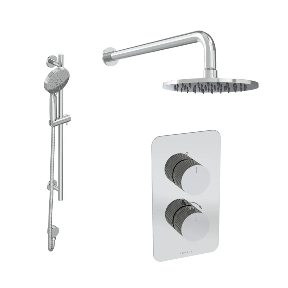 Saneux Cos 2 Way Shower Kit - W/ Slim Handset & Slider Rail & Shower Head - Fluted - Chrome detail view - Image 1