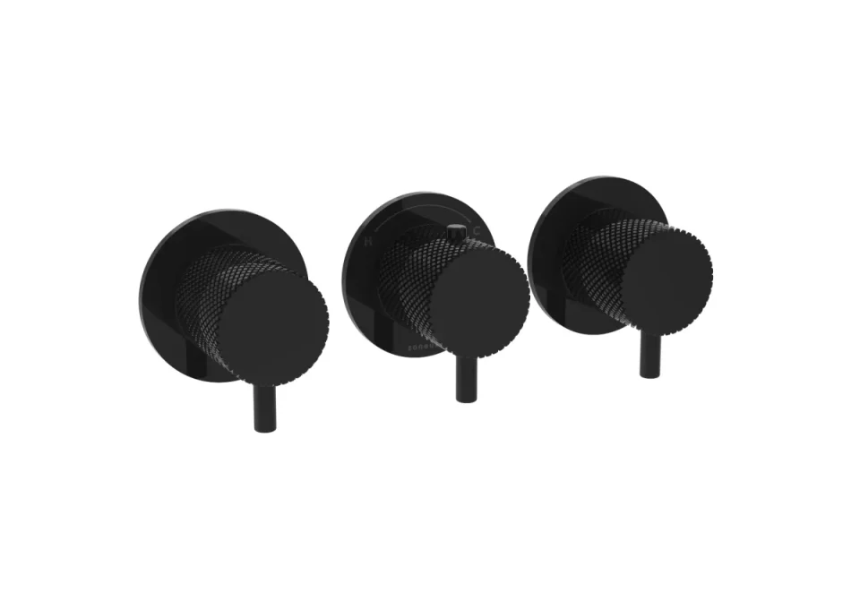 Saneux Cos 3 Way Thermostatic Shower Ring Valve Kit - W/ Knurled Handle - Portrait & Landscape - Satin Black product image - Image 3