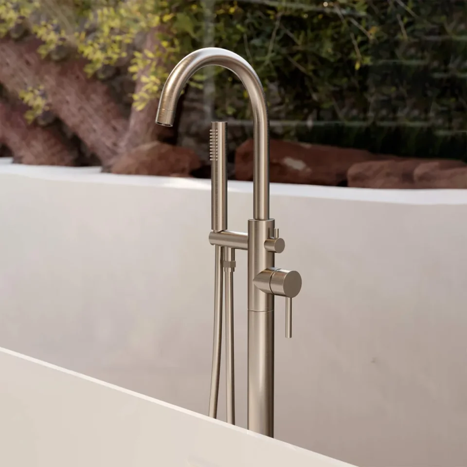 Saneux Cos Floor Standing Bath Shower Mixer - Brushed Nickel (pvd) product image - Image 3