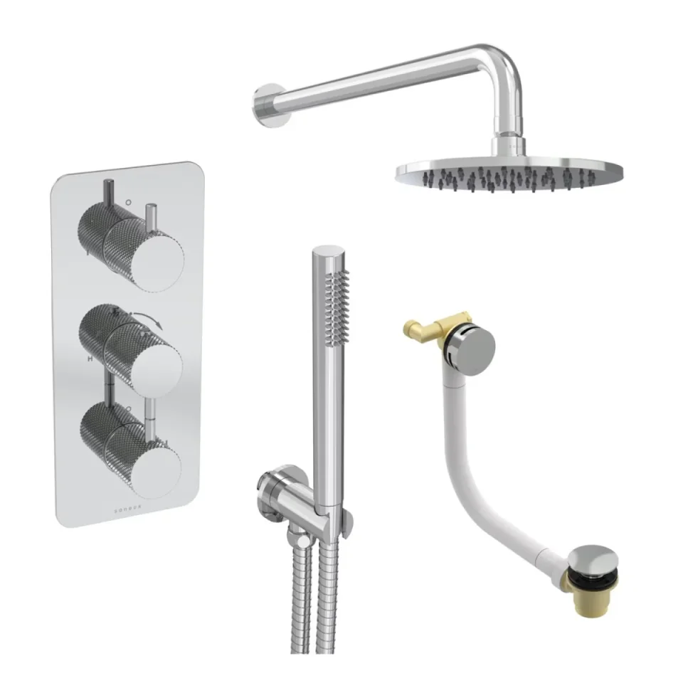 Saneux Cos 3 Way Shower Kit - W/ Slim Handset & Bath Filler & Shower Head - Knurled - Chrome product image - Image 2