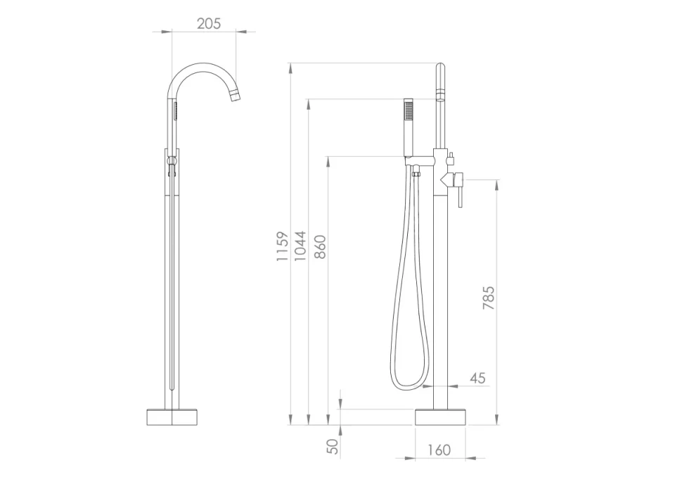 Saneux Cos Floor Standing Bath Shower Mixer - Satin Black (pvd) detail view - Image 2