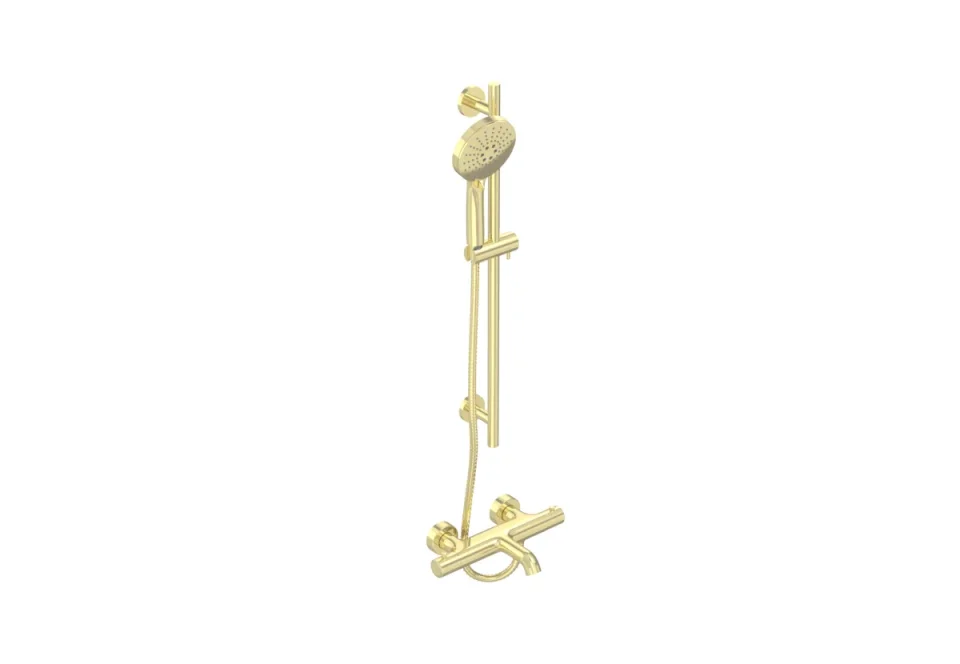 Saneux Cos Exposed Bath Shower Mixer Kit - W/ Slider Rail & 3 Function Handset - Brushed Brass product image - Image 2