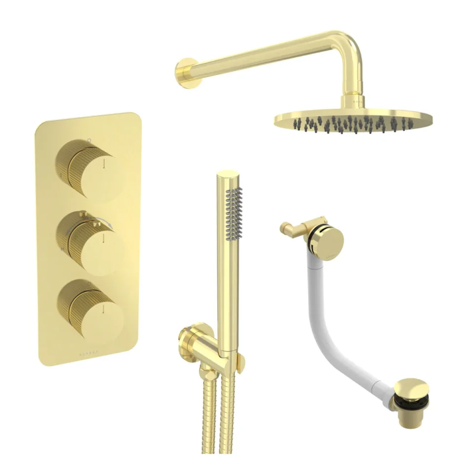 Saneux Cos 3 Way Shower Kit - W/ Slim Handset & Bath Filler & Shower Head - Brushed Brass product image - Image 2