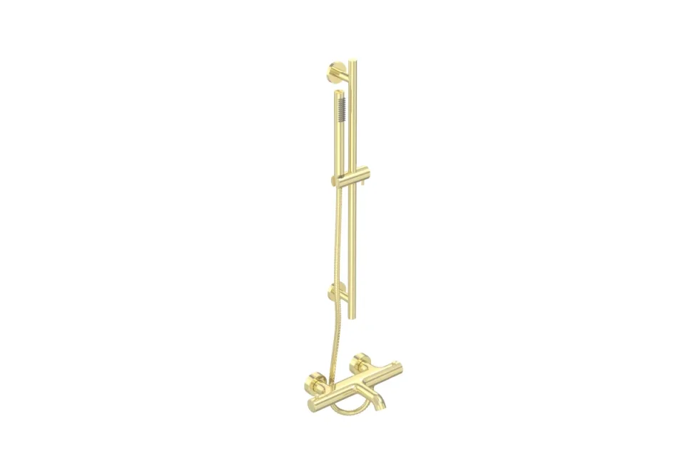 Saneux Cos Exposed Bath Shower Mixer Kit - W/ Slider Rail & Slim Handset - Brushed Brass product image - Image 2