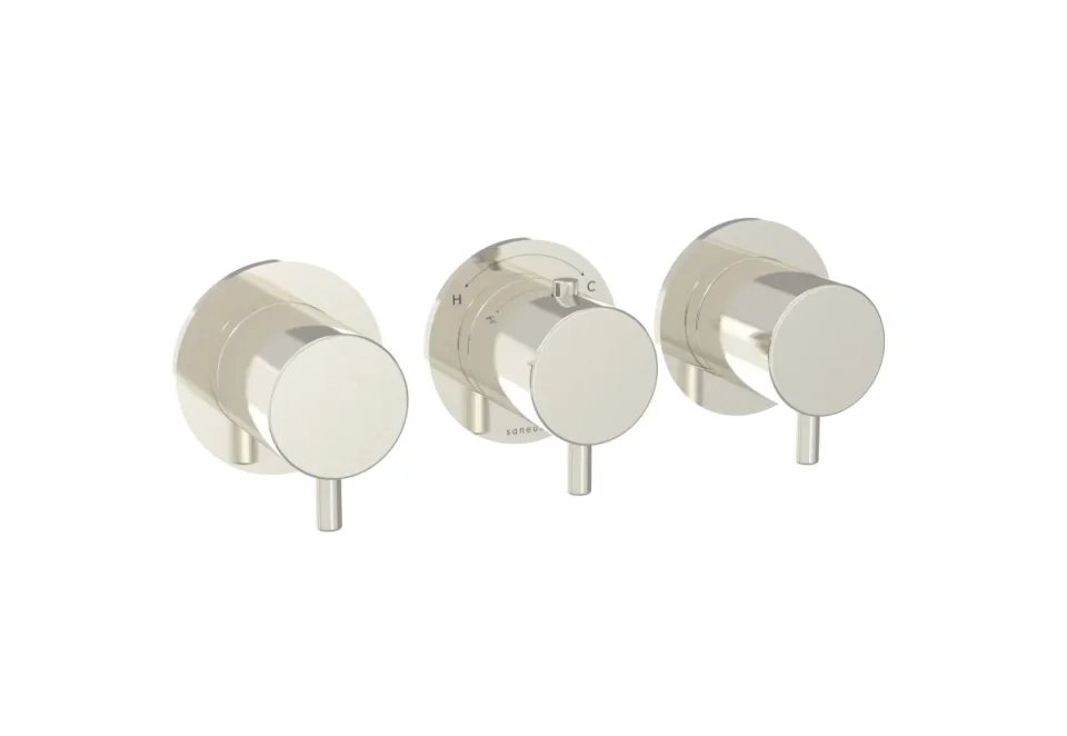 Saneux Cos 3 Way Thermostatic Shower Ring Valve Kit - W/ Classic Handle - Portrait & Landscape - Brushed Nickel product image - Image 2