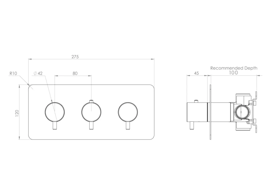 Saneux Cos 3 Way Thermostatic Shower Valve Kit - W/ Classic Handle - Landscape - Chrome detail view - Image 2