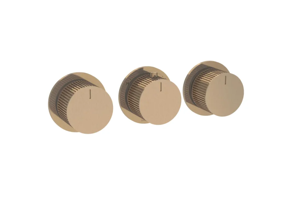 Saneux Cos 3 Way Thermostatic Shower Ring Valve Kit - W/ Fluted Handle - Portrait & Landscape - Brushed Bronze product image - Image 4