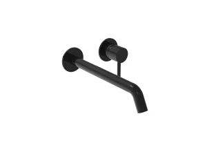 Saneux Cos 2 Plate Wall Mounted Basin Mixer Kit - W/ Long Spout (220mm) W/ Classic Handle - Satin Black (pvd)