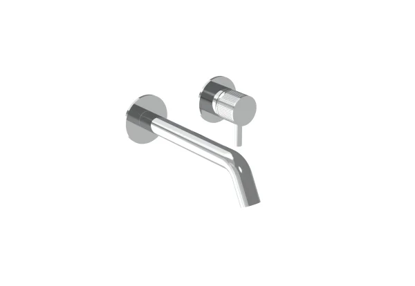 Saneux Cos 2 Plate Wall Mounted Basin Mixer Kit - W/ Classic Spout (170mm) W/ Fluted Handle - Chrome